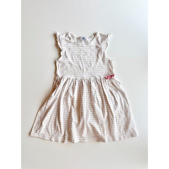 Girls' PETIT BATEAU White Pink Striped Cotton Jersey Tank Dress, Size 10 - Picture 1 of 13